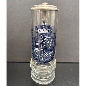 SAHM .5L Glass Beer Stein Mug Pewter Lid